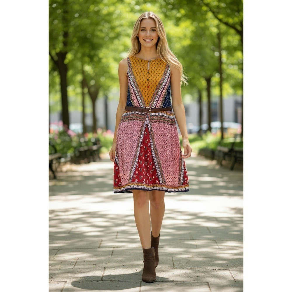Patrons of Peace Boho Patchwork Tribal Dress Multicolor M Festival Artisan